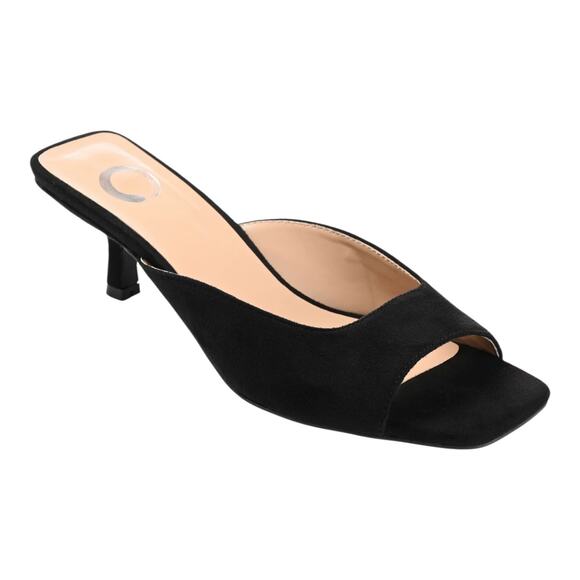 Journee Collection Womens Larna Square Toe Slip On Kitten Heels Black Size 8 1/2 - Picture 1 of 4